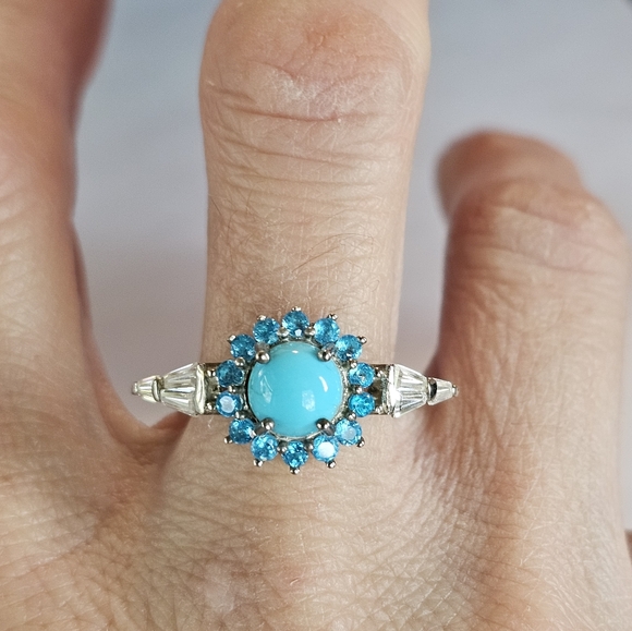 Genuine Sleeping Beauty Turquoise, Neon Apatite & Moissanite Ring Size 9! - Picture 7 of 7